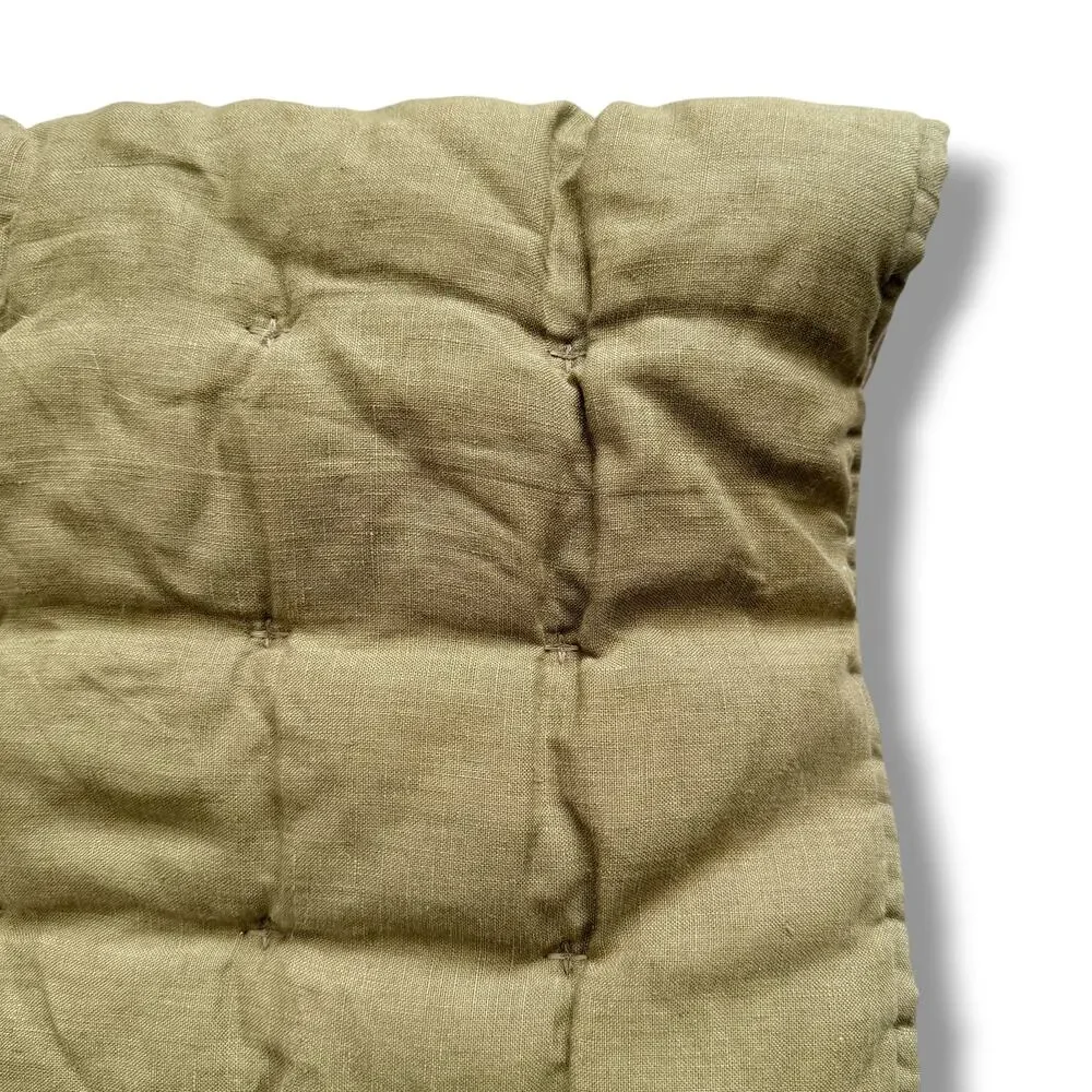 West Elm European Linen Lofty Tack Stitch Quilt King Size 92x108 Olive Green